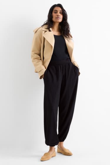 Damen - Jersey-Hose - Mid Waist - strukturiert - schwarz