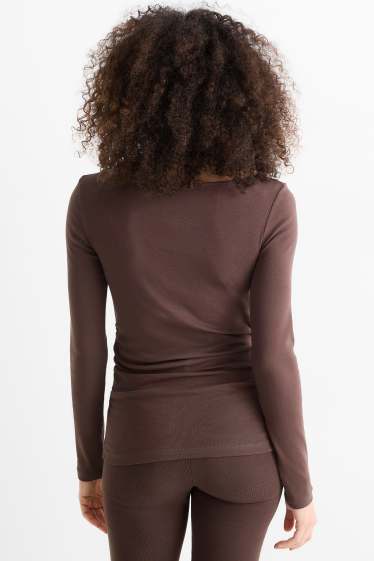 Femei - Tricou cu mânecă lungă - slim fit - maro închis