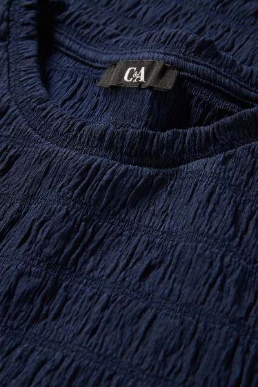 Dona - Samarreta de màniga curta - regular fit - frunzida - blau fosc