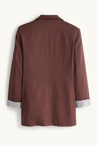 Mujer - Americana larga - regular fit - mezcla de lino - marrón oscuro