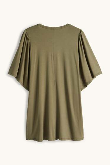 Damen - T-Shirt mit V-Ausschnitt - khaki
