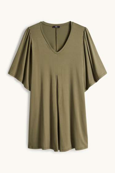 Damen - T-Shirt mit V-Ausschnitt - khaki