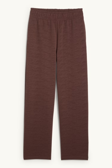 Femmes - Pantalon en jersey - mid waist - regular fit - finition texturée - marron foncé