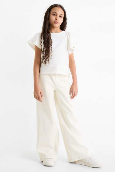 Kinder Mädchen - Stoffhose mit Gürtel - cremeweiss