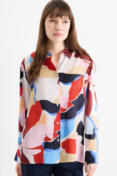 Donna - Camicia di raso - fantasia - colorato