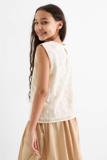Children Girls - Crocheted top - shiny - cremewhite