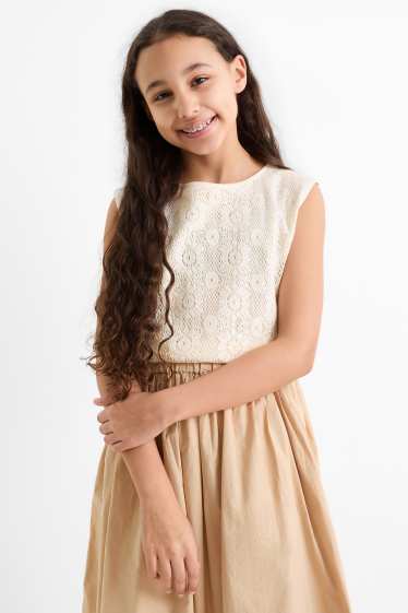 Children Girls - Crocheted top - shiny - cremewhite