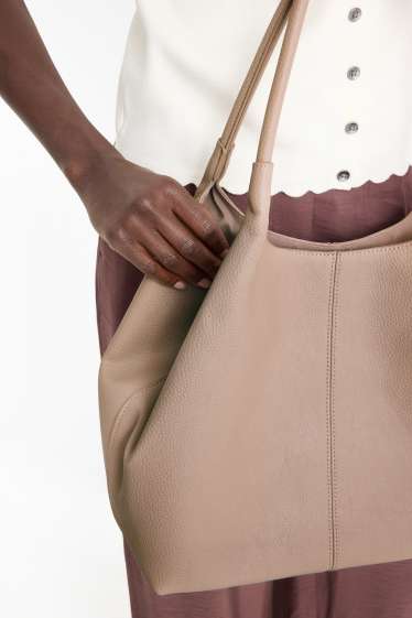 Damen - Großer Shopper - Lederimitat - beige