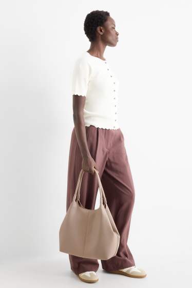 Damen - Großer Shopper - Lederimitat - beige