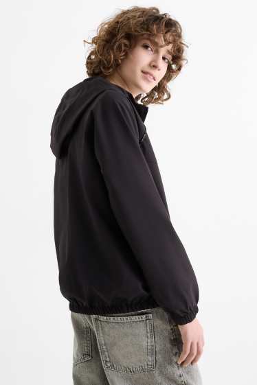 Kinder Buben - Jacke mit Kapuze - wasserabweisend - schwarz