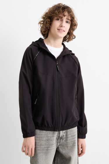 Kinder Buben - Jacke mit Kapuze - wasserabweisend - schwarz