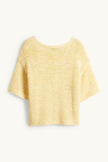 Dames - Gebreide trui - korte mouwen - geel