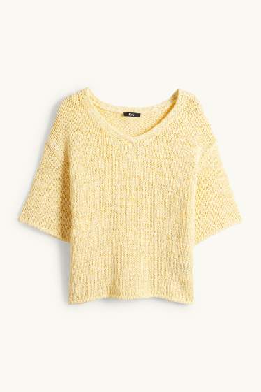 Dames - Gebreide trui - korte mouwen - geel