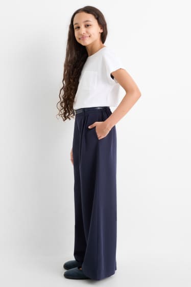 Copii - Fete - Pantaloni de stofă cu curea - albastru închis