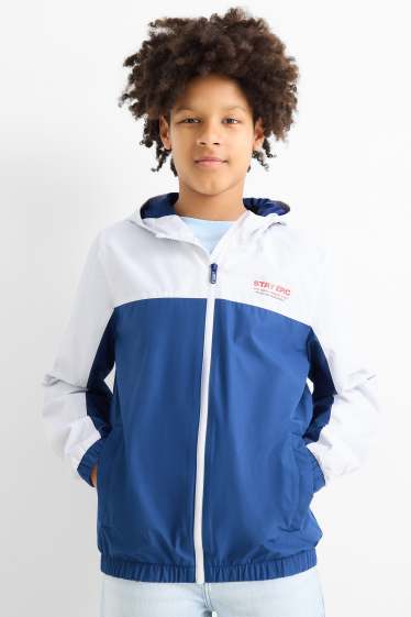 Kinder Jungen - Jacke mit Kapuze - wasserabweisend - weiß / blau
