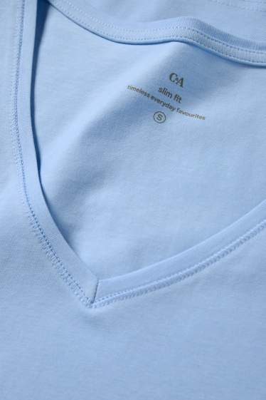 Women - V-neck T-shirt - slim fit - light blue