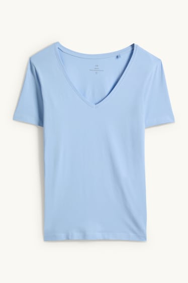 Women - V-neck T-shirt - slim fit - light blue