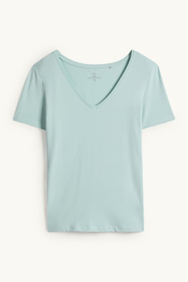 Femmes - T-shirt à col V - slim fit - vert menthe
