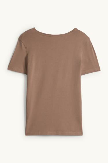 Women - V-neck T-shirt - slim fit - brown