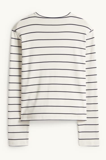 Damen - Strickjacke - gerippt - gestreift - cremeweiß