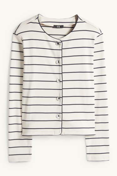 Damen - Strickjacke - gerippt - gestreift - cremeweiß