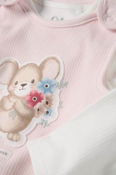 Baby Girls - Little mouse - romper set - ribbed - 2 piece - white / rose