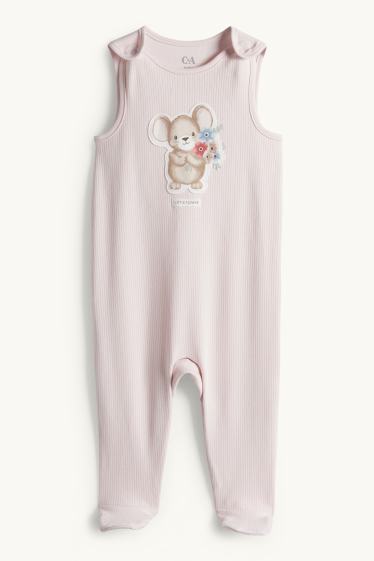 Baby Girls - Little mouse - romper set - ribbed - 2 piece - white / rose