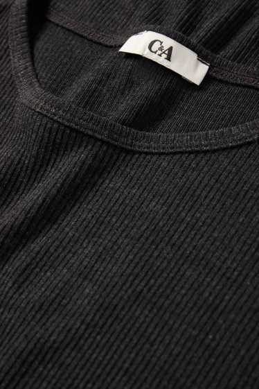 Donna - Maglia a maniche lunghe - slim fit - a coste - grigio scuro