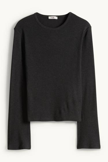 Donna - Maglia a maniche lunghe - slim fit - a coste - grigio scuro