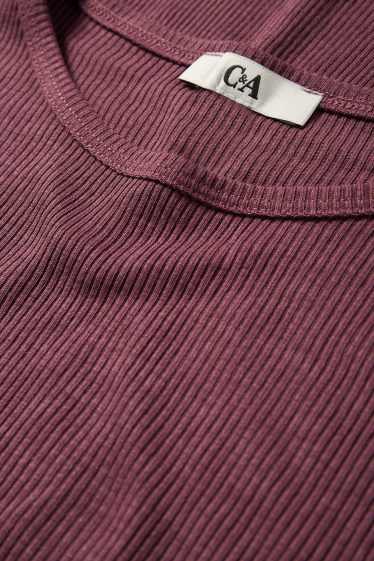Women - Long sleeve top - slim fit - ribbed - bordeaux