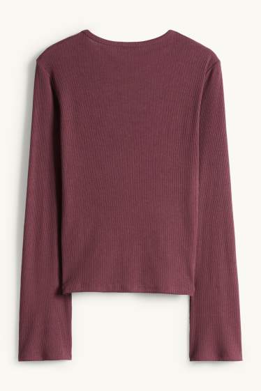 Women - Long sleeve top - slim fit - ribbed - bordeaux