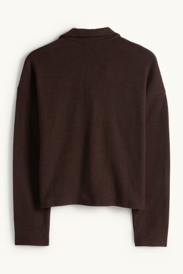 Damen - Pullover - gerippt - dunkelbraun