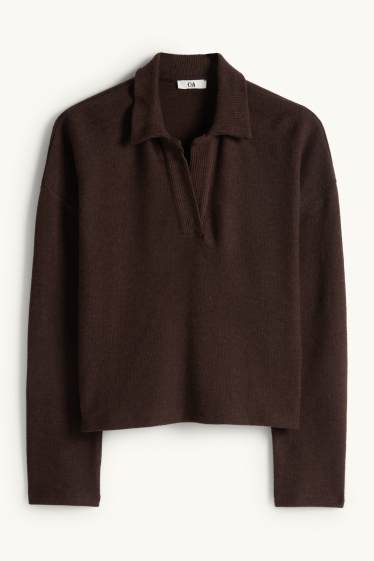 Damen - Pullover - gerippt - dunkelbraun