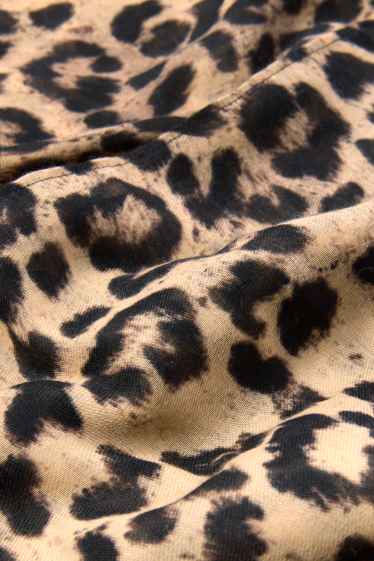 Dames - Sjaal - luipaardprint - zwart / beige