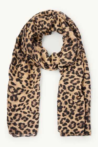 Dames - Sjaal - luipaardprint - zwart / beige