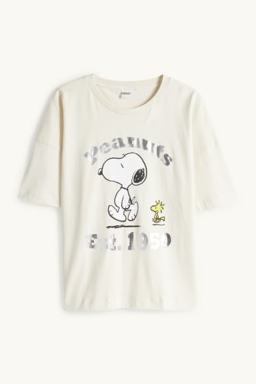 Damen - T-Shirt - Regular Fit - Glanz-Effekt - Peanuts - beige