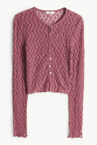 Femei - Tricou crop cu mânecă lungă - slim fit - roz închis