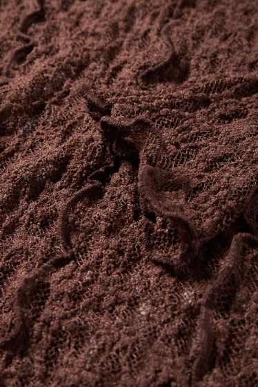 Dámské - Krátké tričko s dlouhým rukávem - slim fit - tmavohnědá