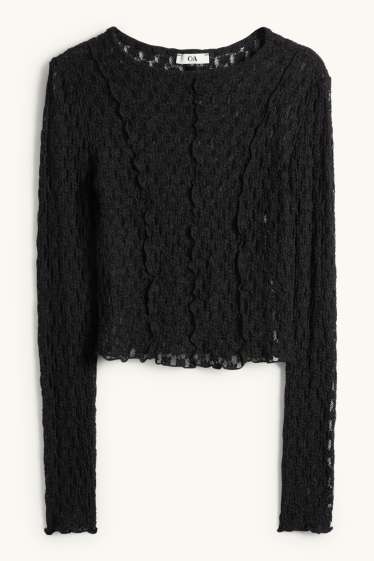 Mujer - Camiseta crop de manga larga - slim fit - negro