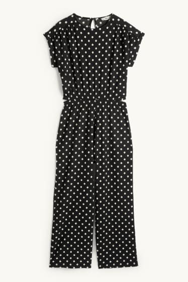 Children Girls - Jumpsuit - polka dot - textured - black / white