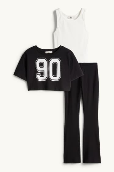 Enfants filles - Ensemble - T-shirt, débardeur et pantalon de jogging - 3 pièces - noir / blanc