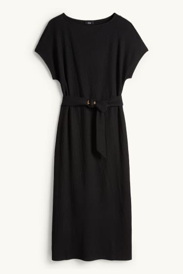 Damen - Kleid mit Gürtel - Straight Fit - strukturiert - schwarz