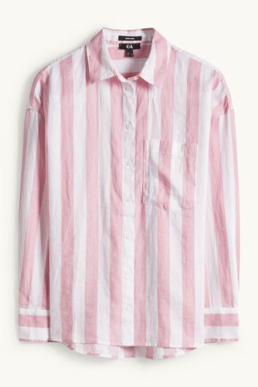 Damen - Leinen-Hemdbluse - gestreift - weiß / rosa