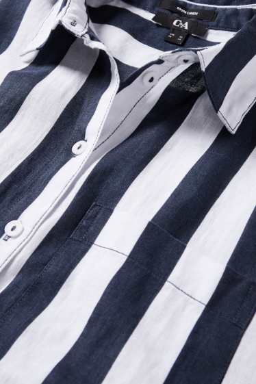 Mujer - Blusa camisera de lino - de rayas - azul oscuro / blanco