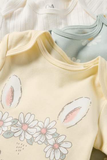 Baby Mädchen - Multipack 3er - Häschen und Blümchen - Baby-Body - hellgelb