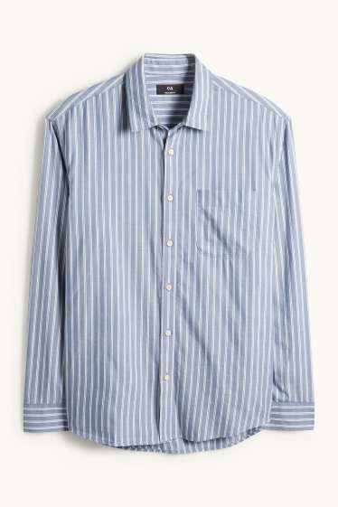 Hommes - Chemise - relaxed fit - col kent - à rayures - bleu / blanc