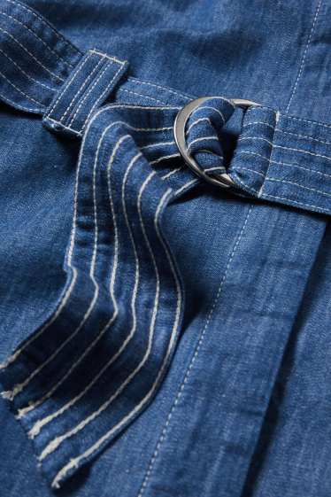 Dames - Denim blousejurk met ceintuur - donkerblauw