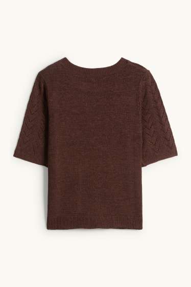 Dona - Jersei de punt de mitja - de màniga curta - marró fosc