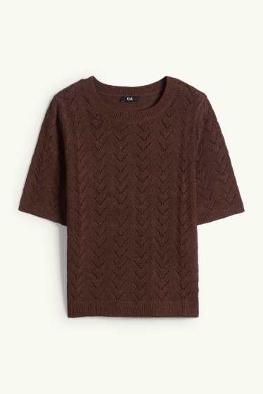 Dona - Jersei de punt de mitja - de màniga curta - marró fosc