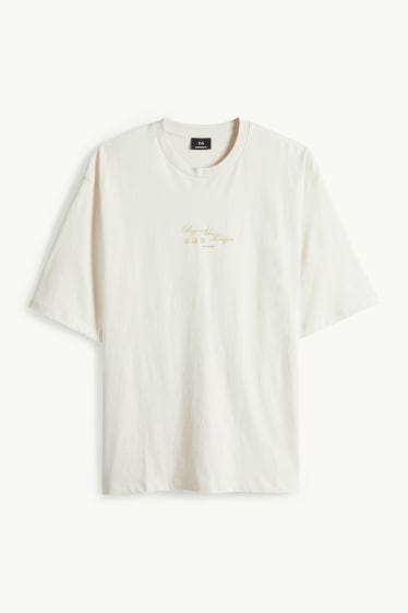 Pánské - Tričko - oversized - krémově bílá